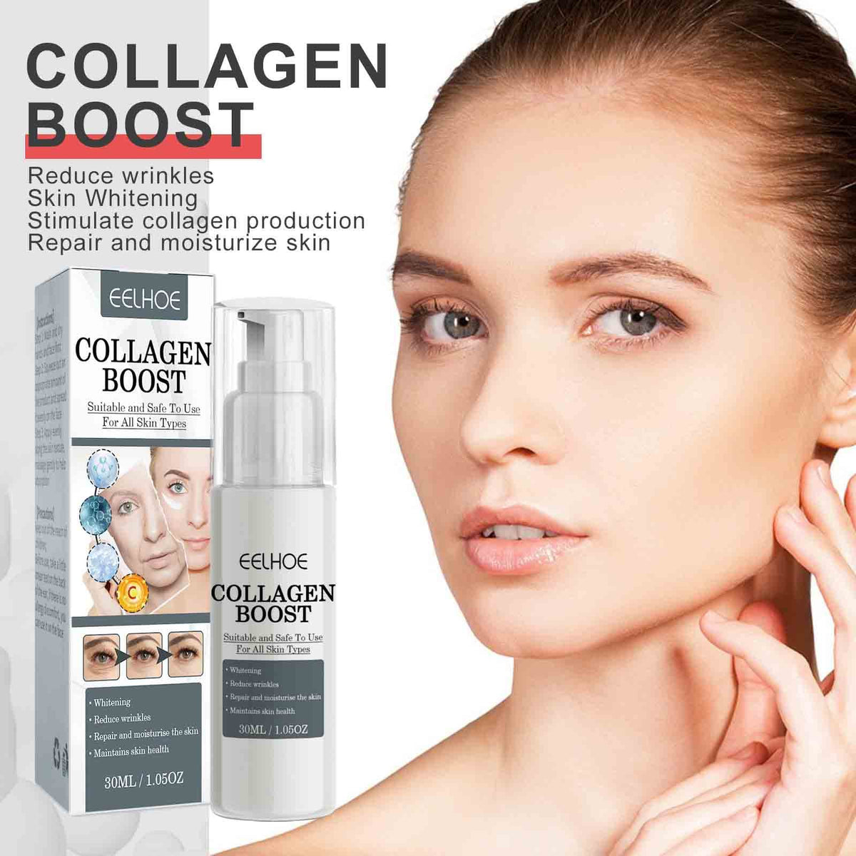 Siero Collagen Boost/ Anti-Rughe, Illuminante e Idratante/ Per Tutti i Tipi di Pelle 30ml